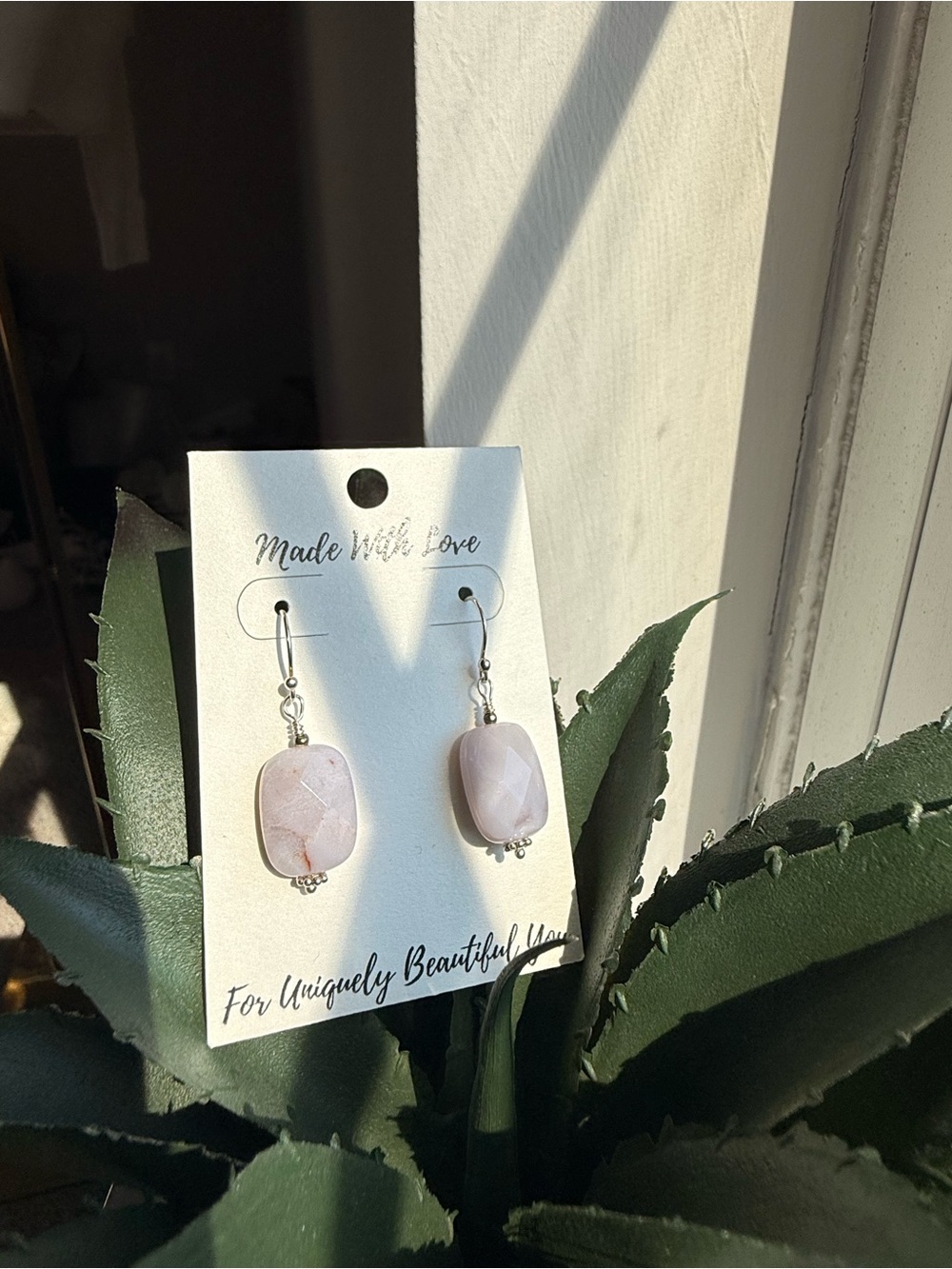 925 Sterling Silver Pink Jasper Gemstone Drop Earrings
